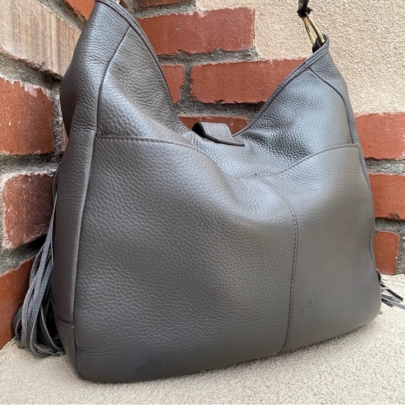 G.I.L.I. Leather Stirrup Hobo Bag with
Fringe in Dk Gray - Picture 7 of 16